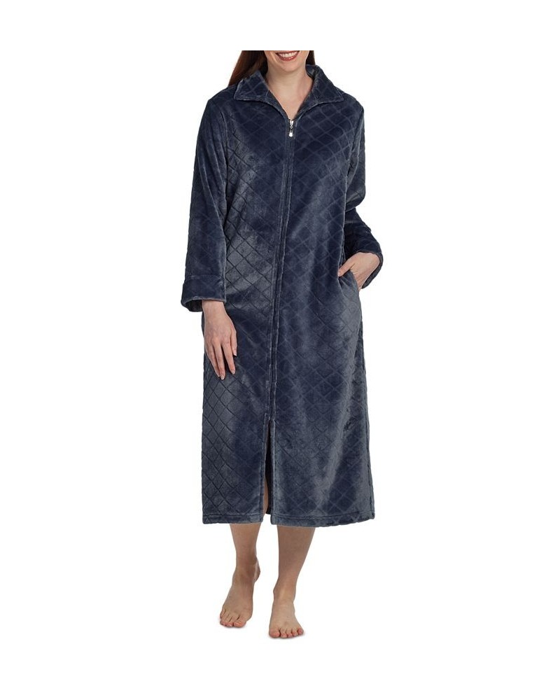 Women's Long-Sleeve Collared Knit Robe Gray $33.00 Sleepwear