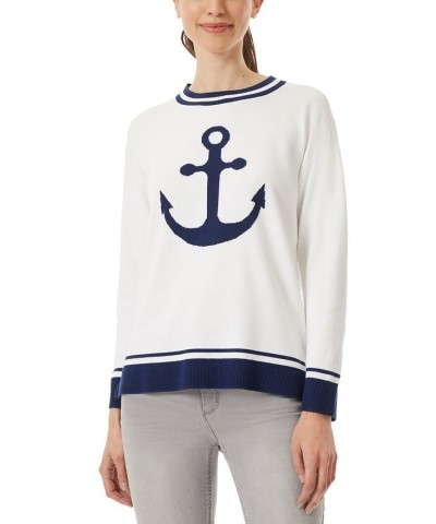 Women's Jacquard Anchor Crewneck Sweater Nyc White Combo $32.27 Sweaters