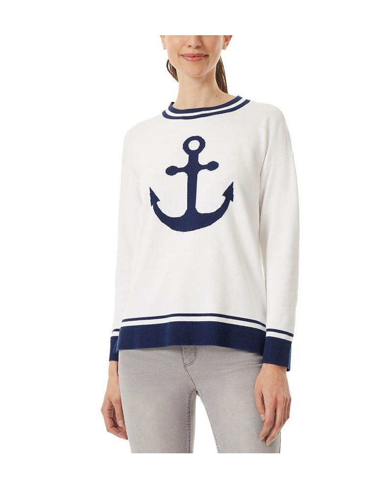 Women's Jacquard Anchor Crewneck Sweater Nyc White Combo $32.27 Sweaters