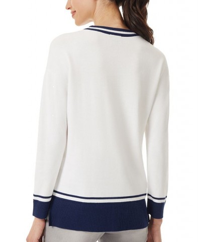 Women's Jacquard Anchor Crewneck Sweater Nyc White Combo $32.27 Sweaters