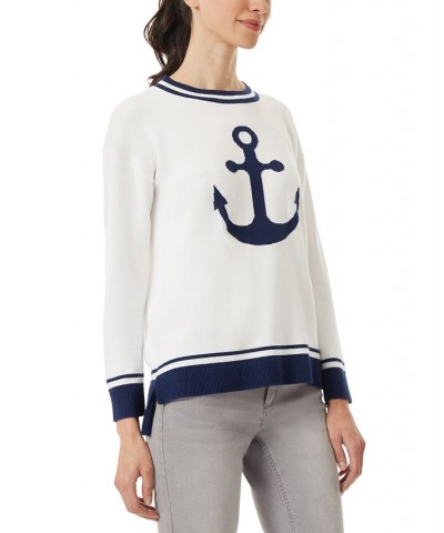 Women's Jacquard Anchor Crewneck Sweater Nyc White Combo $32.27 Sweaters