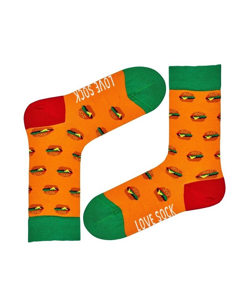 Burger Novelty Organic Cotton Colorful Fun Novelty Crew Socks Orange $9.20 Socks