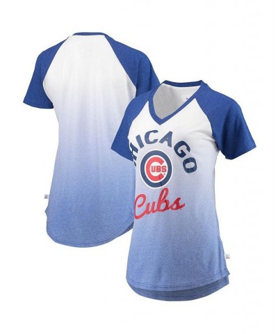 Women's Royal and White Chicago Cubs Shortstop Ombre Raglan V-Neck T-Shirt Royal, White $24.00 Tops