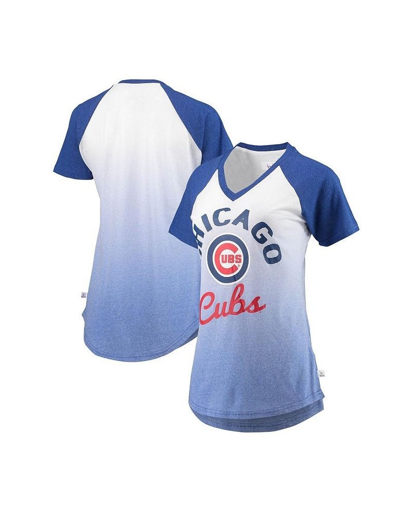 Women's Royal and White Chicago Cubs Shortstop Ombre Raglan V-Neck T-Shirt Royal, White $24.00 Tops