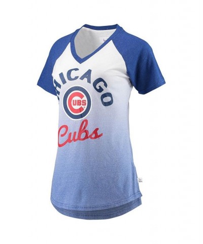 Women's Royal and White Chicago Cubs Shortstop Ombre Raglan V-Neck T-Shirt Royal, White $24.00 Tops