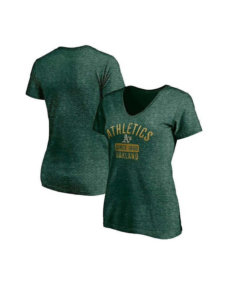 Women's Heather Green Oakland Athletics Old Time Favorite V-Neck T-Shirt Heather Green $18.80 Tops