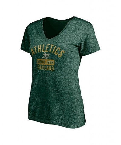 Women's Heather Green Oakland Athletics Old Time Favorite V-Neck T-Shirt Heather Green $18.80 Tops