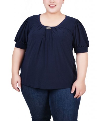 Plus Size Short Balloon Sleeve Top with Hardware Navy $11.04 Tops