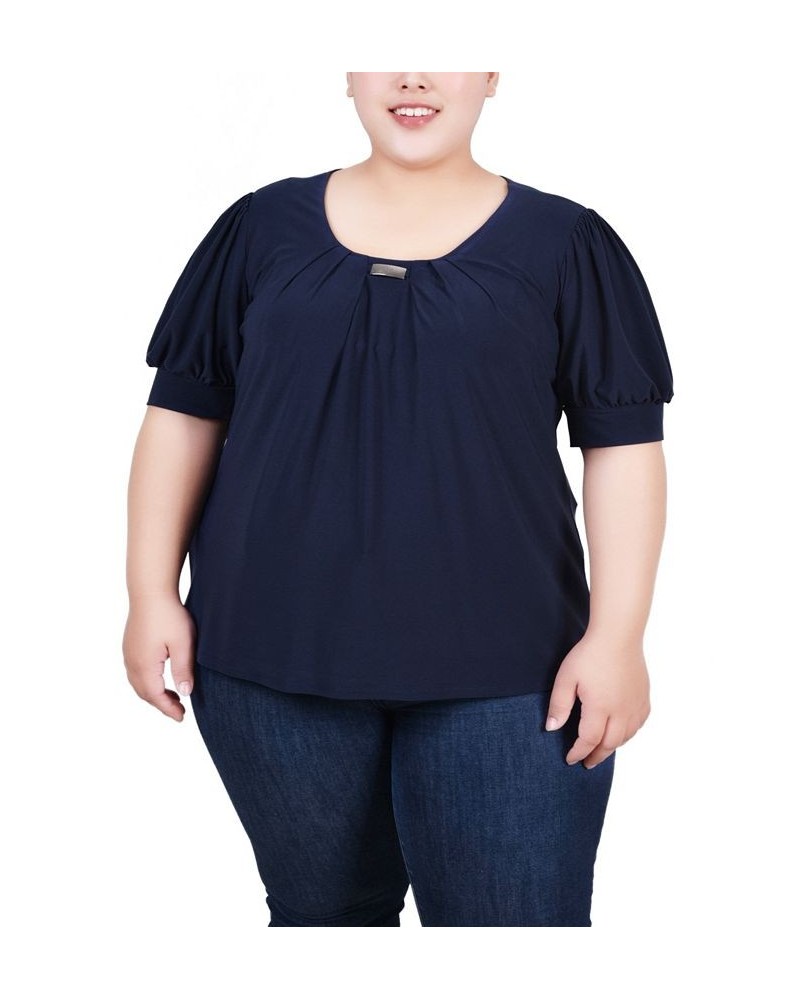 Plus Size Short Balloon Sleeve Top with Hardware Navy $11.04 Tops