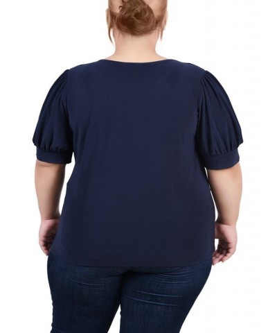 Plus Size Short Balloon Sleeve Top with Hardware Navy $11.04 Tops