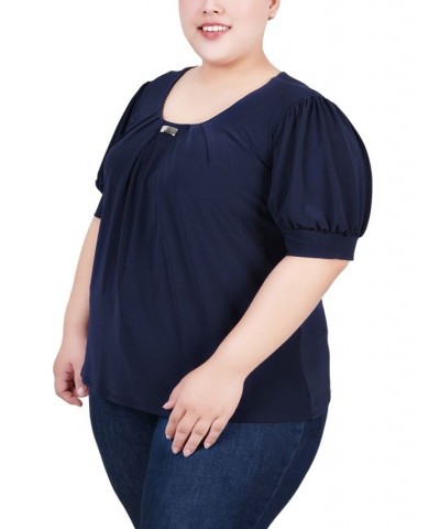 Plus Size Short Balloon Sleeve Top with Hardware Navy $11.04 Tops