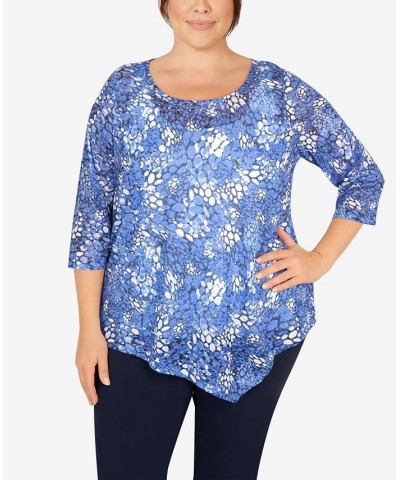 Plus Size Lilac You A Lot Printed Stretch Jersey Top Medium Blue Multi $26.29 Tops