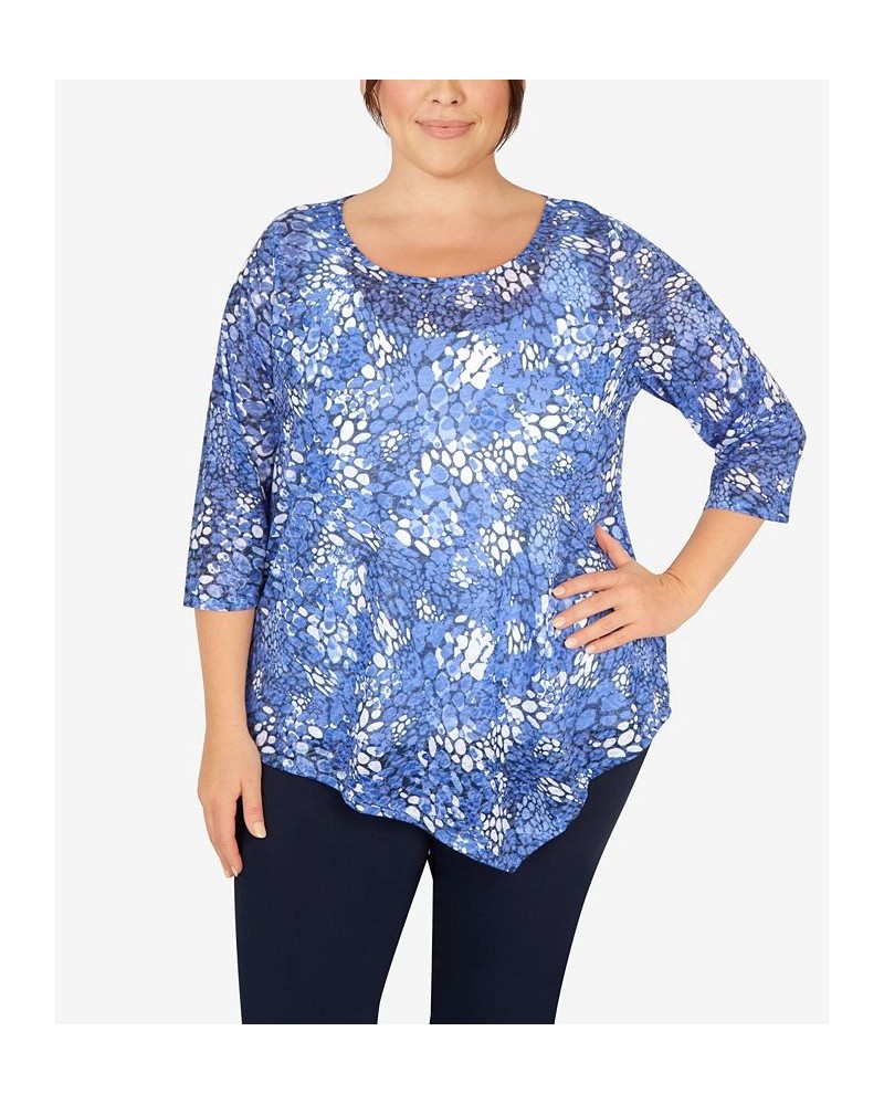 Plus Size Lilac You A Lot Printed Stretch Jersey Top Medium Blue Multi $26.29 Tops