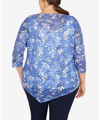 Plus Size Lilac You A Lot Printed Stretch Jersey Top Medium Blue Multi $26.29 Tops