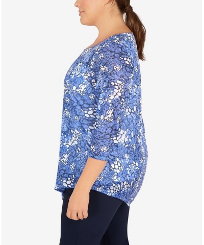 Plus Size Lilac You A Lot Printed Stretch Jersey Top Medium Blue Multi $26.29 Tops