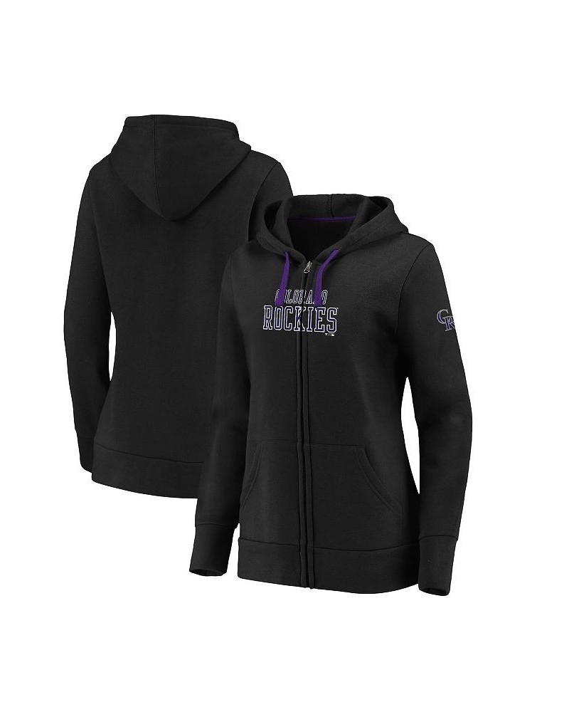 Women's Black Colorado Rockies Primary Logo Team Block Full-Zip Hoodie Black $45.89 Sweatshirts