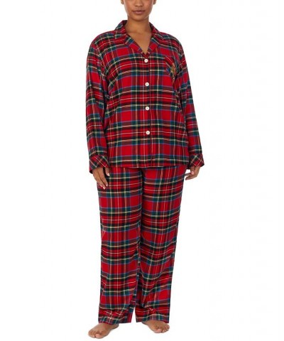 Plus Size Plaid Notched-Collar Pajama Set Red Plaid $28.08 Sleepwear