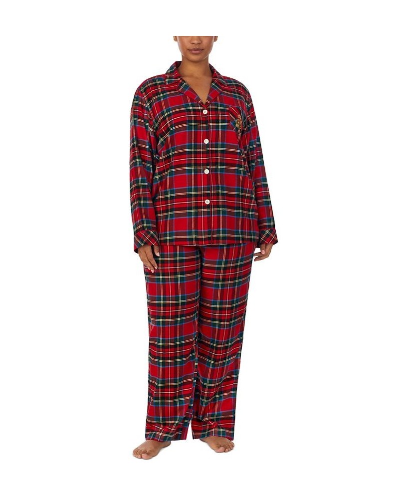 Plus Size Plaid Notched-Collar Pajama Set Red Plaid $28.08 Sleepwear