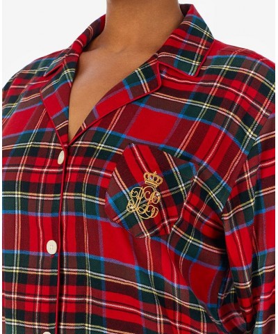 Plus Size Plaid Notched-Collar Pajama Set Red Plaid $28.08 Sleepwear