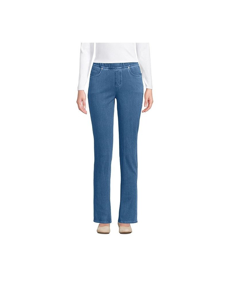 Women's Petite Starfish Mid Rise Pull On Knit Denim Straight Jeans Light indigo $43.17 Jeans