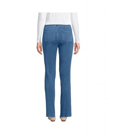 Women's Petite Starfish Mid Rise Pull On Knit Denim Straight Jeans Light indigo $43.17 Jeans