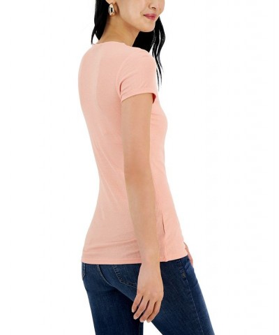 Women's Ribbed Square-Neck T-Shirt Pink $11.67 Tops