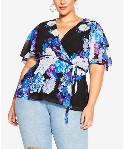 Trendy Plus Size Carmen Print Top Black Hydrangea $32.25 Tops