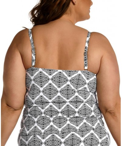 Plus Size Oasis Tile Lace-Up-Front Tankini Top Black/White Medallion Print $52.92 Swimsuits