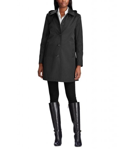 Women's Petite Hooded Raincoat Black $51.92 Coats