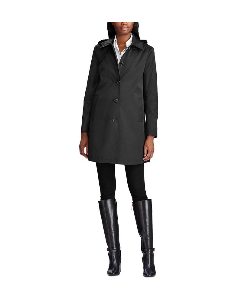 Women's Petite Hooded Raincoat Black $51.92 Coats