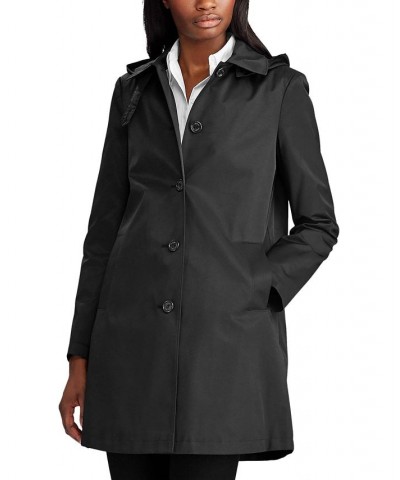 Women's Petite Hooded Raincoat Black $51.92 Coats