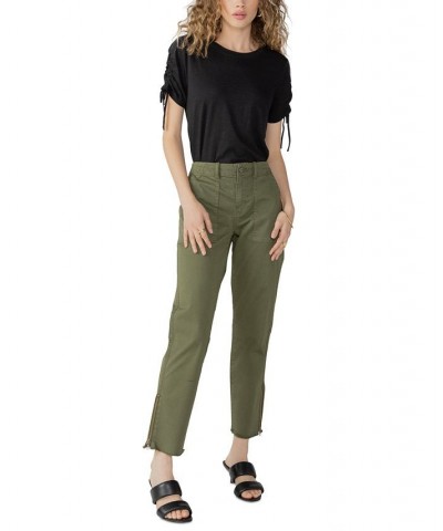 Women's Solid Peace Maker Frayed-Cuff Ankle Pants Green $30.35 Pants