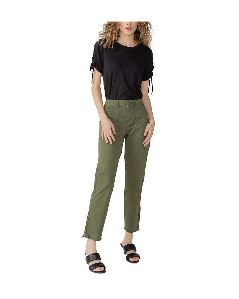 Women's Solid Peace Maker Frayed-Cuff Ankle Pants Green $30.35 Pants