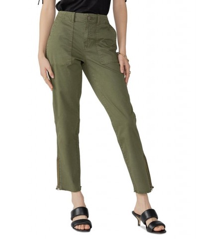 Women's Solid Peace Maker Frayed-Cuff Ankle Pants Green $30.35 Pants