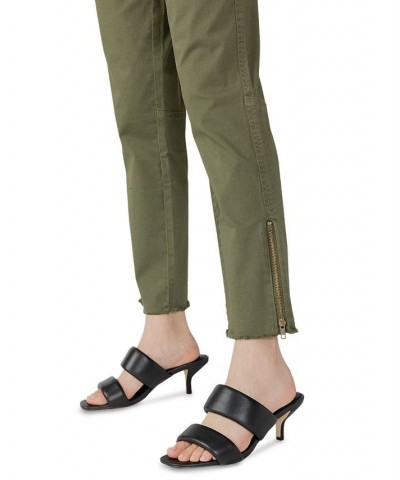 Women's Solid Peace Maker Frayed-Cuff Ankle Pants Green $30.35 Pants