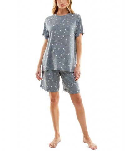 Women's Printed Bermuda Shorts Pajama Set Gray $13.27 Sleepwear