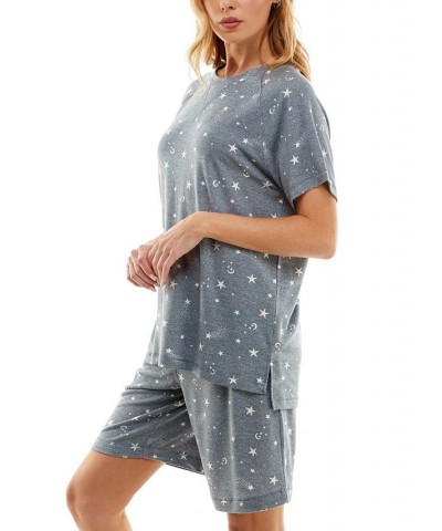 Women's Printed Bermuda Shorts Pajama Set Gray $13.27 Sleepwear