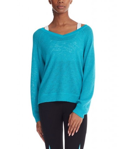 Marc New York Women's Performance Long Sleeve Knit Mesh Pullover Top Midnight $29.30 Tops