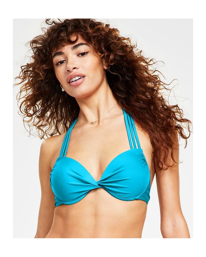 Juniors' Strappy Underwire Push-Up Bikini Top Blue $18.19 Swimsuits