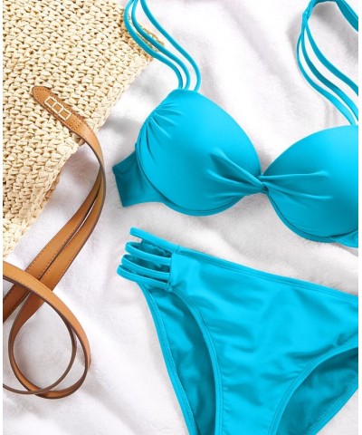 Juniors' Strappy Underwire Push-Up Bikini Top Blue $18.19 Swimsuits