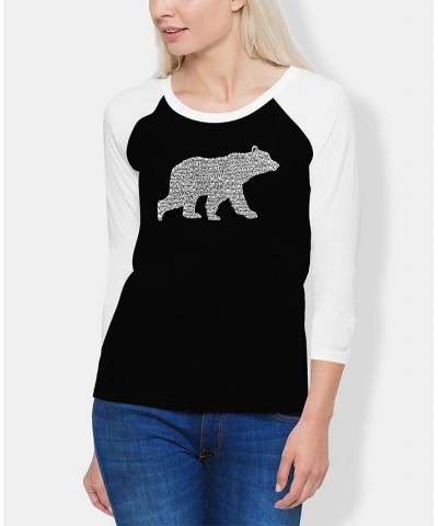 Women's Raglan Word Art Mama Bear T-shirt Black, White $19.36 Tops