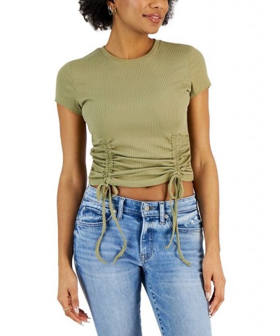 Juniors' Ribbed Side-Ruched Top Lt Olive $10.80 Tops