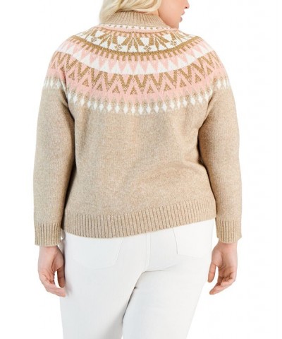 Plus Size Half Snowflake Raglan Sweater Tan/Beige $26.52 Sweaters