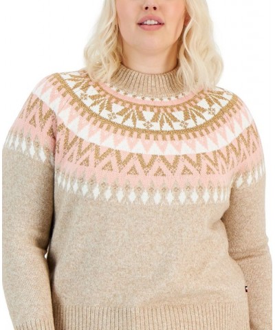 Plus Size Half Snowflake Raglan Sweater Tan/Beige $26.52 Sweaters