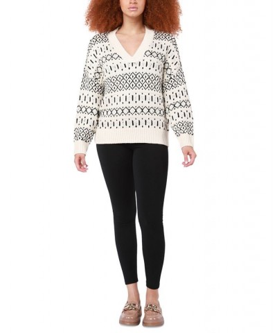 Petite V-Neck Intarsia-Knit Sweater Cream/black $30.34 Sweaters