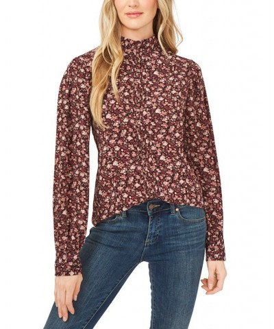 Tie-Neck Pleated Floral-Print Top Rich Black $33.60 Tops