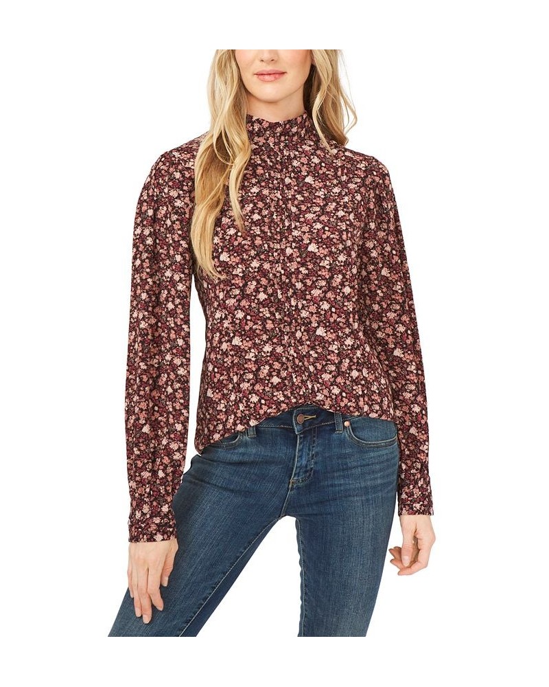 Tie-Neck Pleated Floral-Print Top Rich Black $33.60 Tops