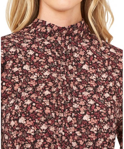 Tie-Neck Pleated Floral-Print Top Rich Black $33.60 Tops