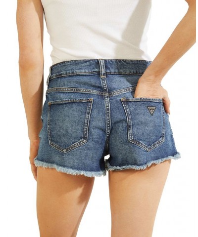 Frayed Hem Mom Jean Shorts Blue Fog Wash $40.05 Shorts