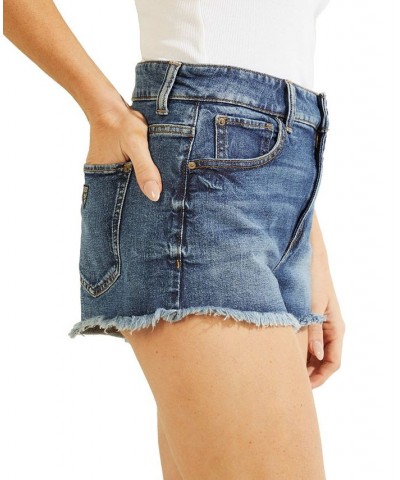 Frayed Hem Mom Jean Shorts Blue Fog Wash $40.05 Shorts